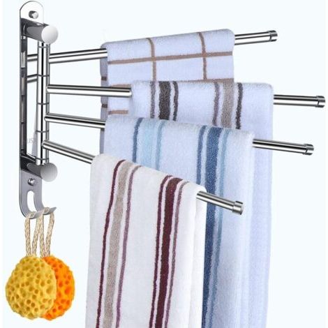 Porte-Serviettes pivotant pour Salle de Bain Porte-Serviettes pivotant à 4 Bras en Acier Inoxydable SUS304 pour économiser de l'espace Porte-Serviettes pour Salle de Bain (1/5)