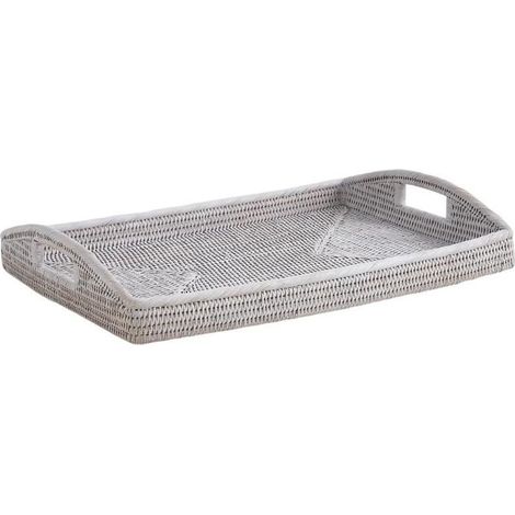 Plateau en rotin peint blanc