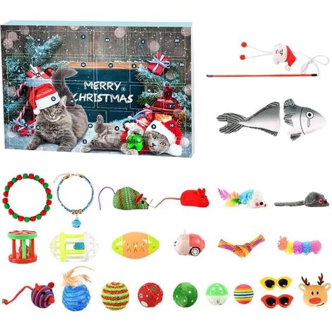 Calendrier de l'Avent 2024, calendrier de l'Avent pour chats de 24 jours avec jouets assortis, calendrier de l'Avent interactif pour les amoureux des chats, cadeau de Noël (1/5)