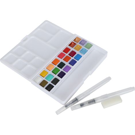 Watercolor Paint Set Home Outdoor Bright Color Pearlescent Watercolor Pigment with Box(18 Colors Conventional Paint 6 Colors Pearlescent Paint ) (1/5)