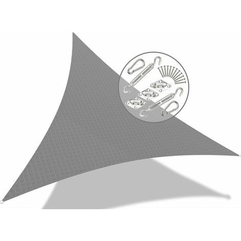 Voile d'ombrage triangle 3x3x3m gris – 100% polyéthylène haute densité – Résistant aux UV – Kit de fixation inclus pour installation rapide (1/5)