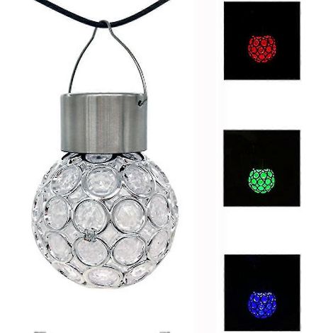 Boules lumineuses LED rondes, étanches, solaires et rotatives, à suspendre pour jardin, camping ou extérieur (multicolores) (1/2)