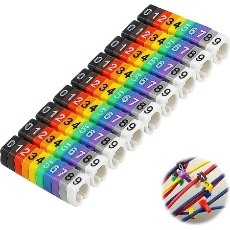 Repere Fil Electrique 150 Pièces, Étiquette Câble Numérotée 0 à 9, Clips de Couleurs 1,5–3 mm, Marqueur de Câbles Réseau et Électriques pour Identification Rapide (1/5)