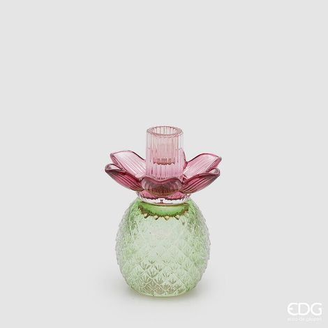 EDG Enzo De Gasperi Portacandela Flower in Vetro H 16 Cm D 12 Cm Violet Mix