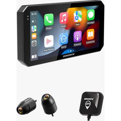 Motorcycle Car Dash Cam, 6 Inch Touch Screen, Front and Rear Camera 2K+2K GPS Navigation Parking Mode Music WiFi (1/5)