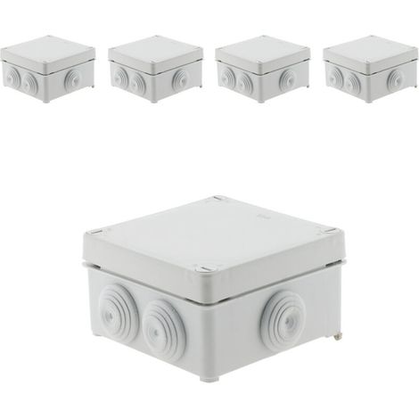 Lot de 5 boîtes étanches carrées 100x100x50mm à visser IP55 - Gris -