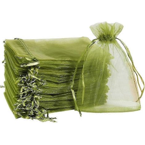 100 sacs de protection pour fruits (10 x 15 cm) en filet vert avec couvercle et cordon de serrage pour la protection des fruits et légumes du potager P20211224760 (1/5)