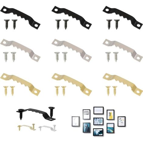 Set mit 60 gezackten Bilderrahmenhaken, inklusive Schrauben, gezahnt, schwarz, gold, silber (1/4)