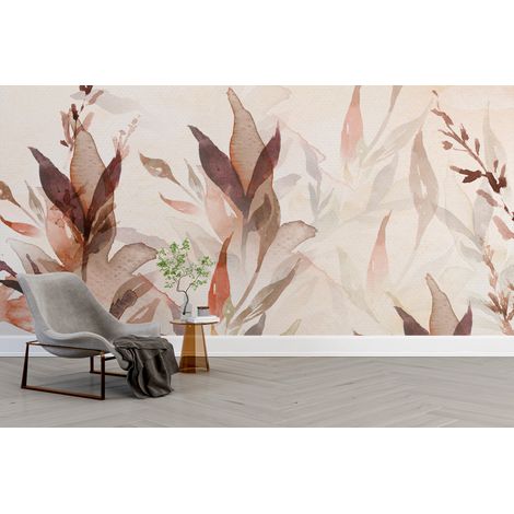 Papier peint fleuri - délicates branches de feuilles rousses - 150 x 250 cm (1/2)