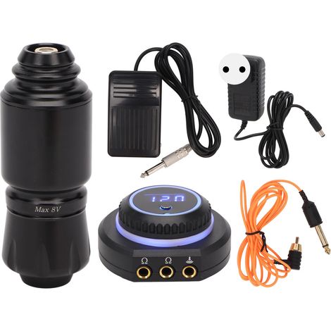 Kit de stylo tatouage avec pédale RCA, interface moteur et bloc d'alimentation noir 100-240V prise UE. (1/5)