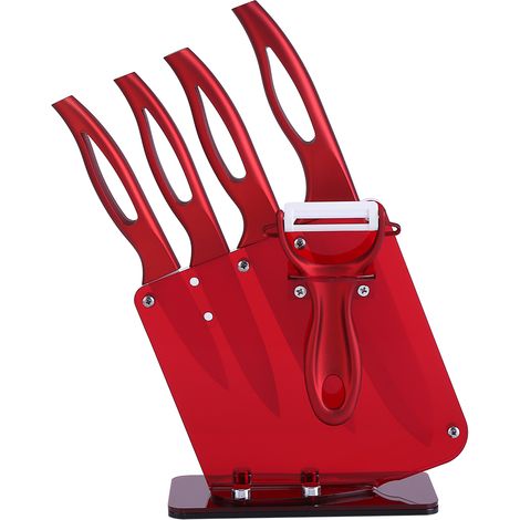 Juego de 4 cuchillos de cerámica, pelador, soporte de plástico, para cocinar, fruta, carne, pan. (1/5)