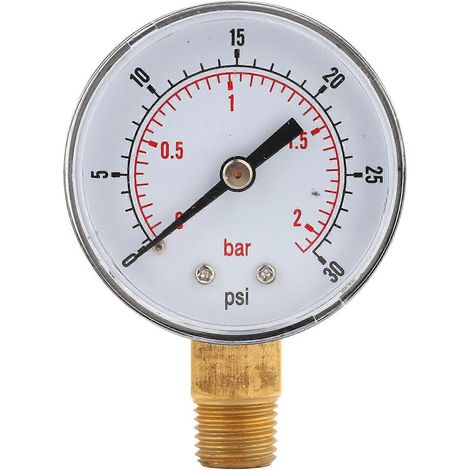Manometer 50 mm 1/4 BSPT Messinggewinde für Kraftstoff Luft Öl Gas Wasser (0-30 PSI 0-2 Bar)
