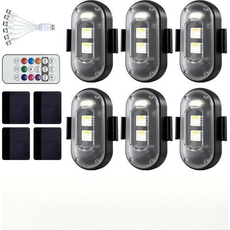 6 Pièces LED sans Fil Voiture, 8 Couleurs Lumières Stroboscopiques avec Télécommande, LED Voiture Chargement USB, Strobe Drone Light étanche Anti-Collision pour Moto RC Voiture Drone Camion Vélo (1/5)
