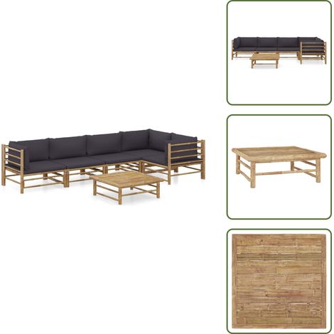 Salon de jardin 6 pcs avec coussins gris foncé bambou - Salon De Jardin - Mobilier De Jardin - Set De Salon - Bamboo Furniture - Fauteuil De Jardin