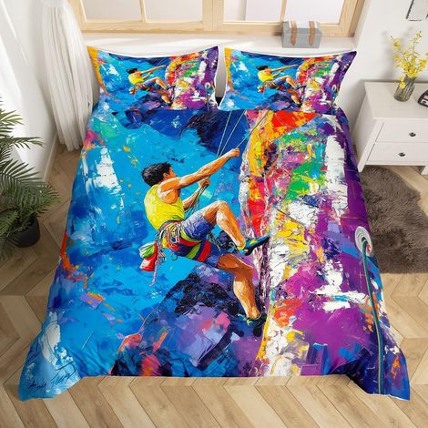 Parure de lit multicolore avec housse de couette 135 x 200 cm pour hommes et femmes - Motif escalade, montagne, sports extrêmes (1/5)
