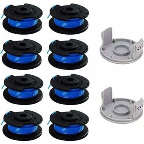 Paquet de 10 bobines de rechange pour tondeuse à pouce Ryobi, compatibles avec Ryobi One + AC14RL3A, tondeuse sans fil, 8 bobines + 2 capuchons de coupe (1/4)