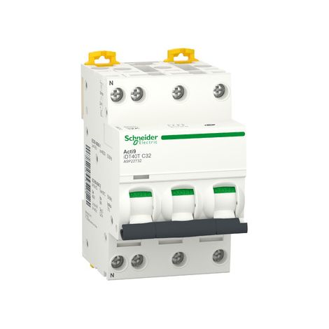 Schneider Electric – Disjoncteur modulaire 3P+N 32A – Courbe C – Pouvoir de coupure 4500A – Installation sur rail DIN – Protection différentielle