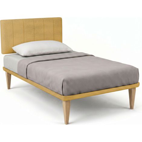 Letto 1 Piazza e Mezza con Rete Rivestita 120x200 cm Microfibra Ocra Tessis Testata Vertical (1/5)