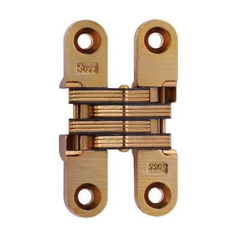 Serrure à encastrer à fixation invisible Charnières avec 4 trous, Zinc, finition laiton satiné, 2–3/20,3 cm Feuille Hauteur, largeur de feuille de 1/5,1 cm, 23/81,3 cm Épaisseur de feuille, 7 x 1–1/1