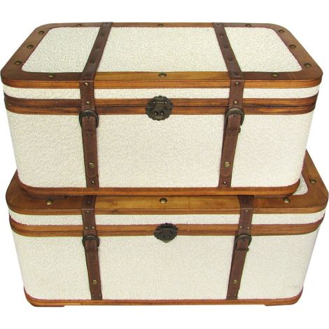 Set de 2 baúles de madera y polipiel en tono crudo 80 cm (1/5)