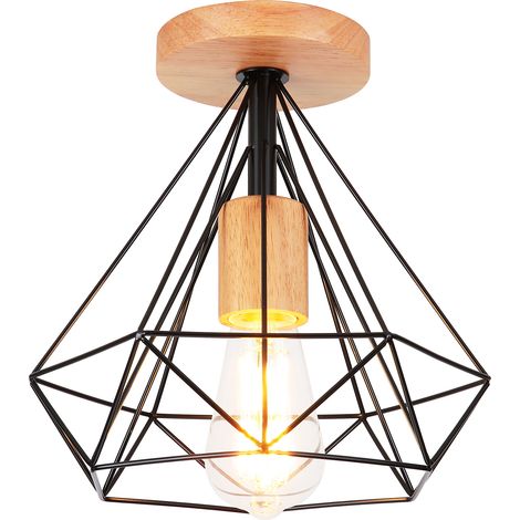 25CM Diamond Modern Ceiling Lights Metal Ceiling Light Indoor Chandelier E27 Black, Retro Ceiling Lights For Hallway Bedroom Living Room (1PCS)