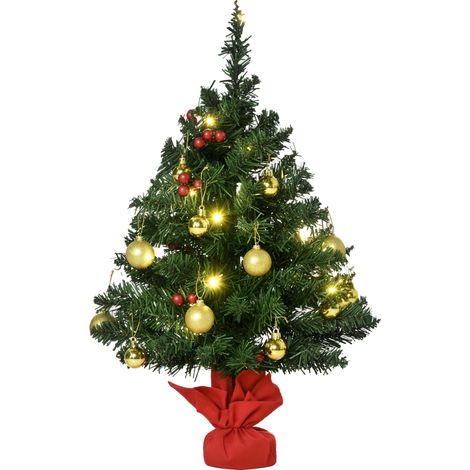 Sapin de Noël décoratif mini HOMCOM, 60 cm, orné de boules et guirlandes lumineuses LED multicolores