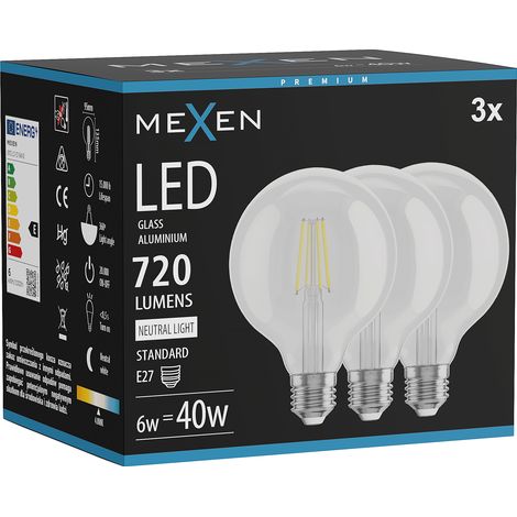 Mexen Vintis 3x Ampoule filament LED E27, G95, 6W, Neutre - 4000K, 720 lm, claire - L157-E27-0640-00x03 (1/5)