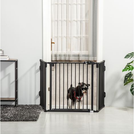 Cancelletto di sicurezza per cani 202,5x76 cm in metallo nero, modulabile e pieghevole FloraGrace (1/5)