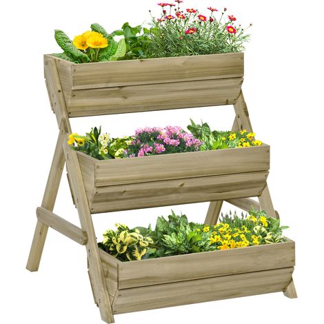 3-Tier Wooden Elevated Planter Box Kit for Flowers,Vegetables,and Herbs,66L Capacity,65x75x78cm,Green Color
