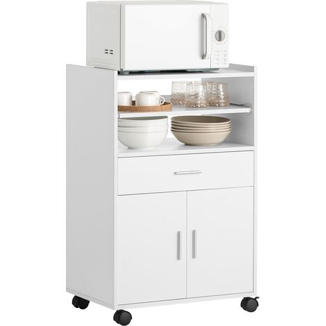 Aparador Auxiliar de Almacenamiento para Microondas con Ruedas Armario de Cocina con 2 Puertas 2 Estantes y un Cajón L59 cm x P40 cm x H92 cm,FSB09-W SoBuy ES