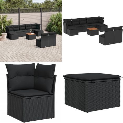 10-tlg. Garten-Sofagarnitur mit Kissen Schwarz Poly Rattan - Gartenmöbel - Outdoor Möbel - Rattan Gartenmöbel - PE-Rattan - Esstisch Set - Home & Living (1/5)