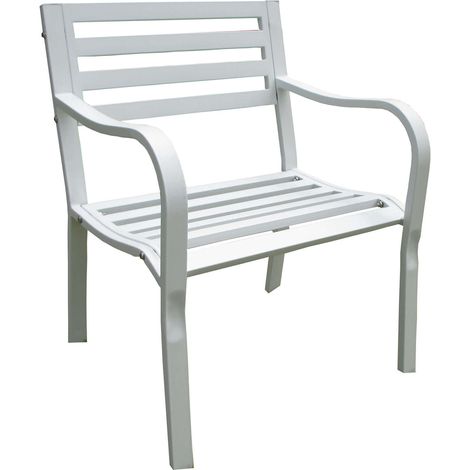 Sedia poltrona da giardino con struttura in acciaio seduta e schienale effetto doghe Living -  White