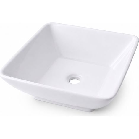 Relaxdays lavabo sobreencimera 13x41,5x41,5 cm, sin orificio para grifo ni rebosadero, cerámica, efecto loto, blanco (1/5)