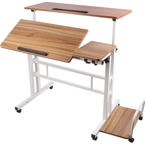 Bureau d'ordinateur avec plateau réglable en hauteur et inclinable, 80x60 cm, Poste de travail pour ordinateur portable, sur roulettes, adapté Pour la maison et le bureau (1/5)