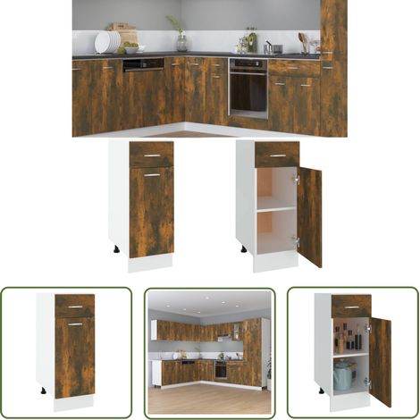 The Living Store Armoire de plancher à tiroir Chêne fumé 30x46x81,5 cm - Meuble De Cuisine - Armoire De Cuisine - Rangement Cuisine - Armoire À Tiroir - Mobilier De Cuisine (1/5)