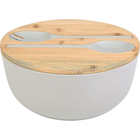 Saladier en fibre de bambou avec ensemble de serveurs - Grands bols de mélange de 9,8 pouces Salade en bambou solide Bol en (1/5)