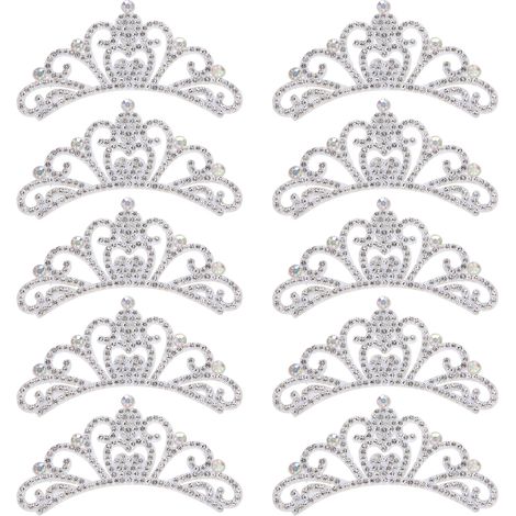 Toppe in tessuto a forma di corona con strass, 10 pezzi, accessori per abbigliamento, 8,3 x 4,5 cm, bianche (1/5)