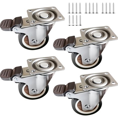 Relaxdays ruedas giratorias, 4 uds, 50 mm, 140 kg, con freno, goma, placa acero, muebles/transporte, marrón/plateado