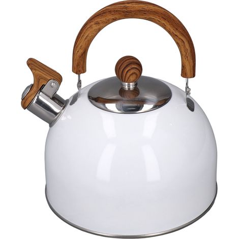 Bouilloire sifflante 2,5 L, blanche, en acier inoxydable 304, chauffe rapide, poignée ergonomique. (1/5)
