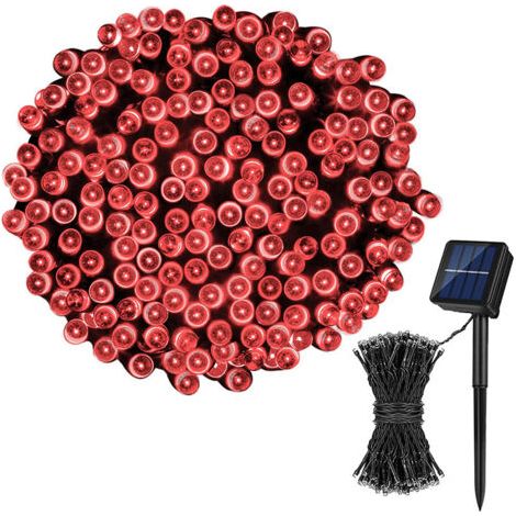 QORVA-Guirlande Lumineuse Exterieur Solaire,  20M 200 LED Guirlande Solaire Intérieur Étanche 8 Modes Lumière Lampe Décoratives pour Jardin (Lumière rouge) [Classe énergétique A+++]