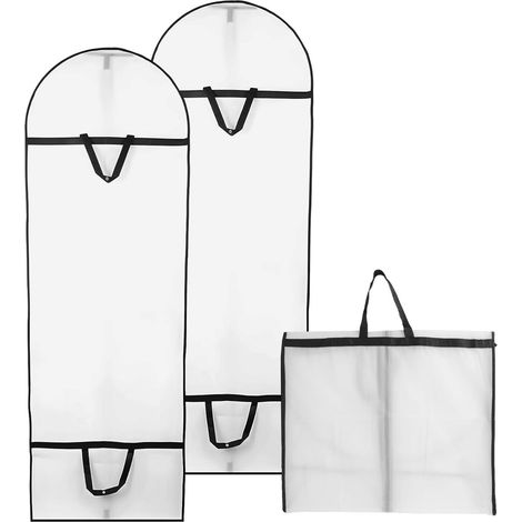 2 Housses à vêtements longues – 180 x 60 cm, pliables, fermeture éclair, anti-mites pour robes de mariée & de soirée, Blanc (1/5)