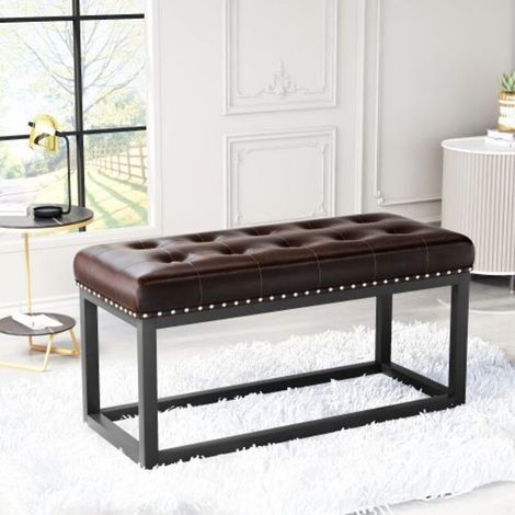 Banc rembourré de style rétro, doté d'une assise en similicuir capitonné banc de salle à manger à structure métallique de style industriel — idéal pour les entrées, les chambres, les salons ou en tan