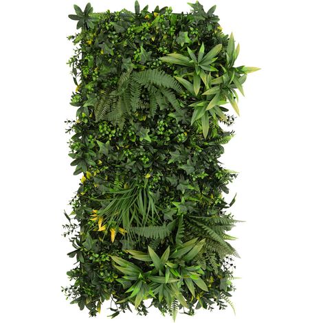 Panneau Mural Végétal Artificiel (x 1) Ayla 50 cm x 100 cm, Dalles Feuillage Vert Intérieur Extérieur, Résistantes UV Intempéries, Sans Entretien, Clôture Jardin, Kit Fixation (1/5)