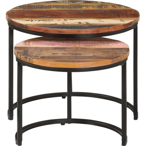INLIFE Tables gigognes 2 pcs Bois de récupération massif (1/5)