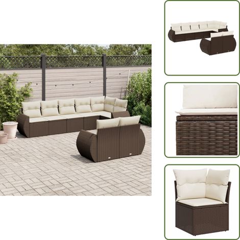 8-tlg. Garten-Sofagarnitur mit Kissen Braun Poly Rattan - Garten Sofagarnitur - Garten Sofagarnituren - Outdoor Sofagarnitur - Sofagarnitur Terrasse