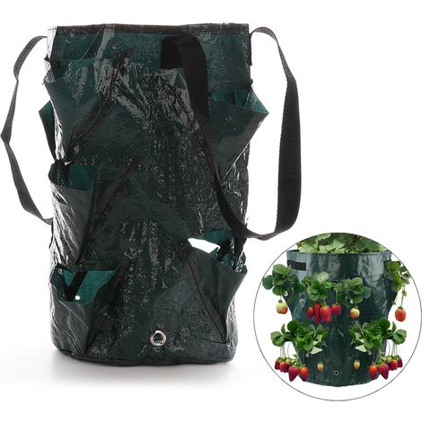 Sac de culture pour fraises et légumes en PE, modèle 3 gallons avec 16 ouvertures et anses, dimensions 35x20cm - Sac de jardinage pratique pour potager urbain (1/3)