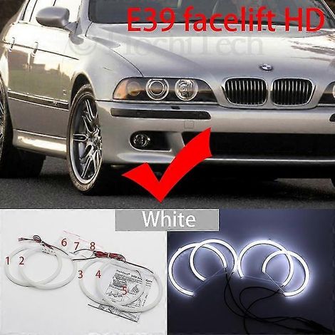 Hochwertiges SMD-Baumwoll-LED-Angel-Eye-Halo-Ring-Set mit Switchback-Funktion für BMW 5er E39 525i 528i 530i 540i (Facelift), Weiß