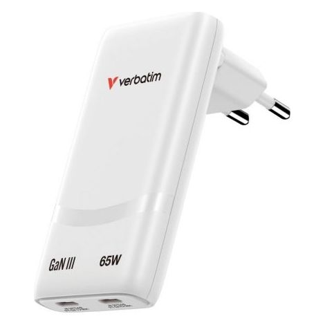 Cargador de Pared GaN Verbatim Fold n Go/ 2xUSB Tipo-C/ 65W