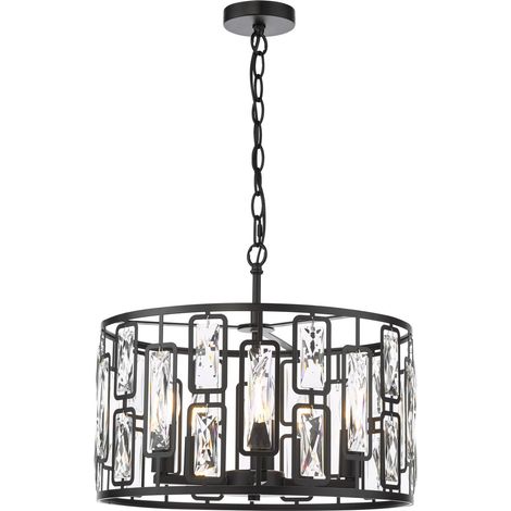 Dar Zoelle Suspension Zoelle à 5 lumières, noir mat et cristal (1/5)
