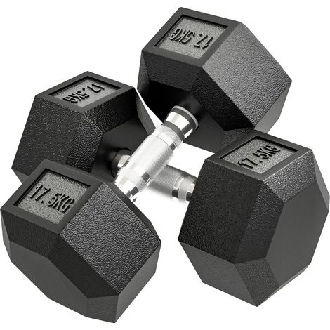 Coppia di manubri esagonali 35 kg in metallo con impugnatura antiscivolo, nero e argento, MODENUIT (1/4)
